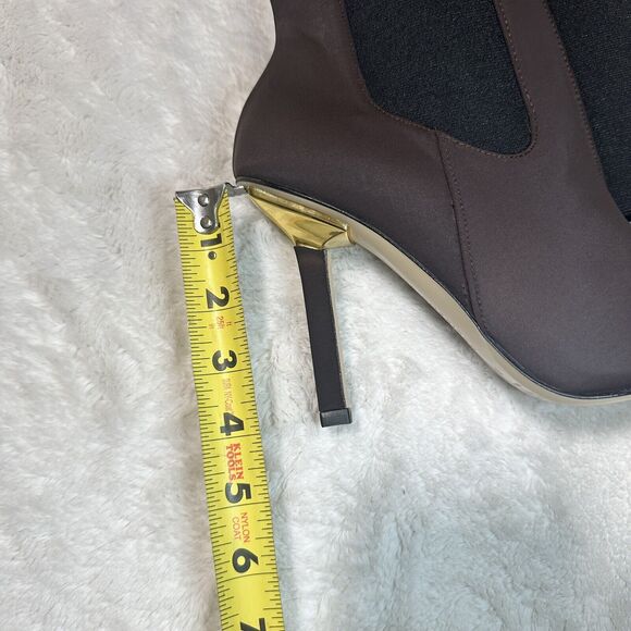 GOOD AMERICAN Size 9.5 Neoprene Chocolate Brown Satin High Heel Bootie Sleek NEW - Picture 6 of 6